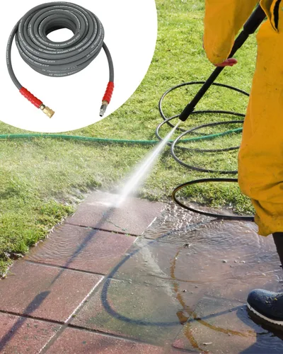 Miniatura 6 de OCPTY Water Pressure Washer Hose 3/8" 50ft 6000 psi Gray 2-Braid R2 Kink Resistant, Hot and Cold Water Max 248°F, Non-Marking