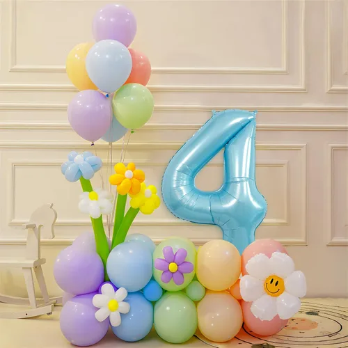 Miniatura 6 de Globo de número 4 de 40 pulgadas en color azul claro, de mylar con helio y aluminio para cumpleaños, decoraciones de fiesta, boda, baby shower