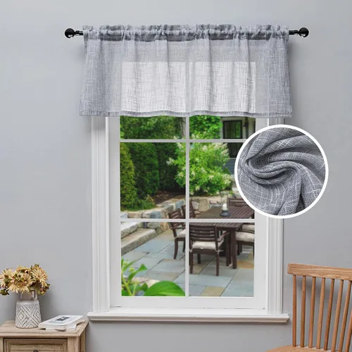 Miniatura 10 de Beda Home - Paneles de cortina texturizados de lino para cocina, sala de estar; paneles cortos rústicos filtrantes de luz para ventanas pequeñas