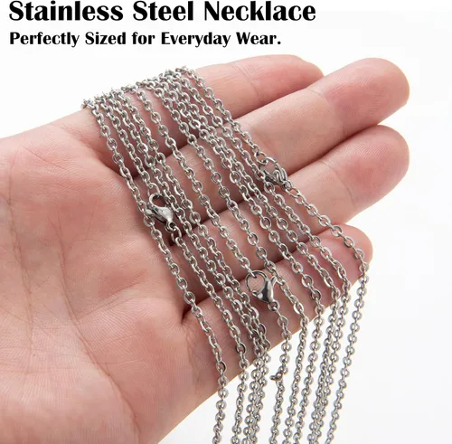 Miniatura 4 de Paquete de 24 cadenas de collar de acero inoxidable para fabricación de joyas, 16 pulgadas