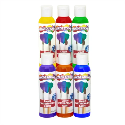 Colorations - LWPACK - Pintura líquida para acuarela, 4 onzas líquidas, juego de 6, no tóxica, pintura, niños, manualidades, pasatiempos, diversión,
