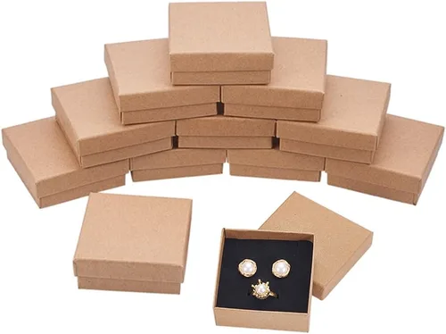 Miniatura 12 de BENECREAT Paquete de 24 cajas pequeñas de cartón para pendientes de 1.88 x 1.8 x 1.33 pulgadas, cajas de regalo cuadradas de cartón para Navidad