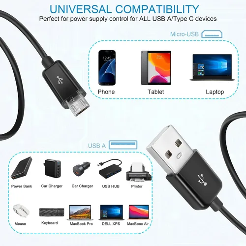 Miniatura 5 de GELRHONR USB a Micro USB de 3.3 ft con cable de carga de interruptor, compatible con transferencia de datos y alimentación para dispositivos micro