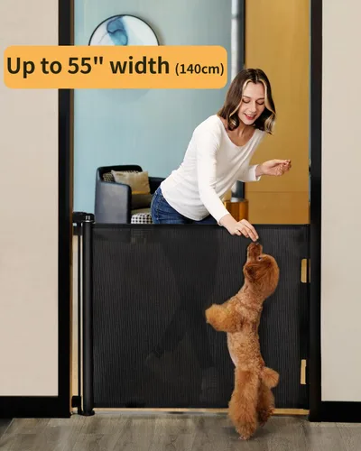 Miniatura 2 de AOURMKOOP Puerta retráctil para bebé, puerta de malla para bebés o puerta de malla para perros, 33 pulgadas de alto, se extiende hasta 55 pulgadas