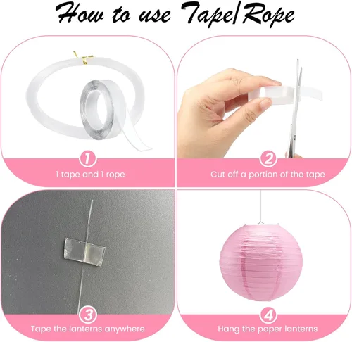 Miniatura 3 de 21 linternas de papel rosadas, 4, 6, 8, 10, 12 pulgadas, para colgar en interiores y exteriores, con cinta y cuerda para graduación, cumpleaños