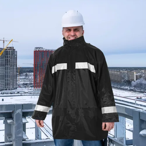 Miniatura 6 de Halfchet Chaqueta de lluvia reflectante para hombre, impermeable, de alta visibilidad, chaqueta de seguridad negra con tira reflectante, 2 piezas