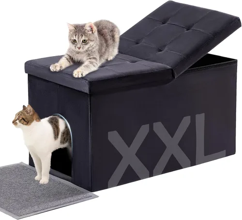 Miniatura 7 de MEEXPAWS Mueble Gabinete Oculto para Caja de Arena de Gatos Grande, Diseño de Tapa Elevable Banco de Baño para Gatos de Terciopelo con Gabinete