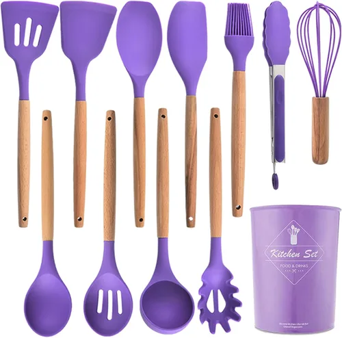 Juego de utensilios de cocina de silicona, 12 piezas antiadherentes, resistentes al calor, sin BPA, herramientas de cocina, juego de herramientas de
