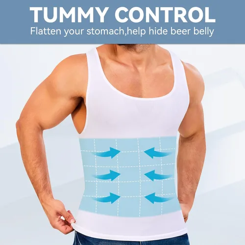 Miniatura 6 de Gleefeat Mens Compression Shirt Body Shaper Slimming Undershirt Gynecomastia Abdomen Tummy Control Shapewear Tank Top Vest