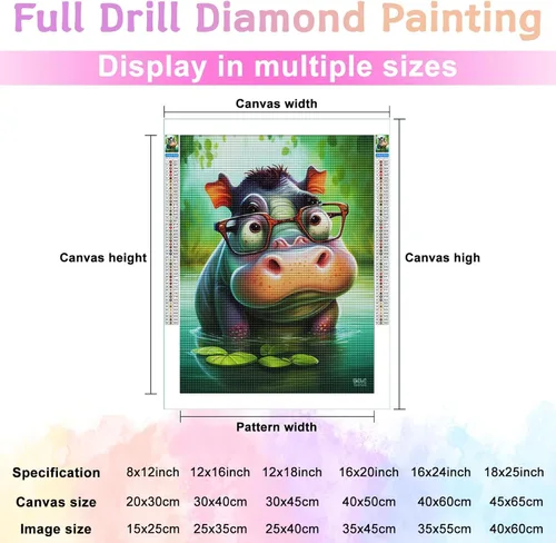 Miniatura 3 de Kits de pintura de diamantes para adultos, 5D DIY taladro redondo completo arte de diamantes peculiar hipopótamo pintura por números, kits