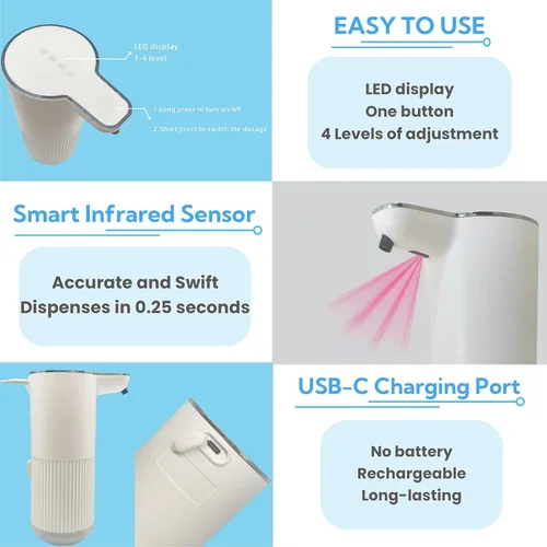 Miniatura 3 de Dispensador automático de jabón, dispensador eléctrico recargable de jabón para manos y platos para fregadero de cocina y baño, bomba sin contacto