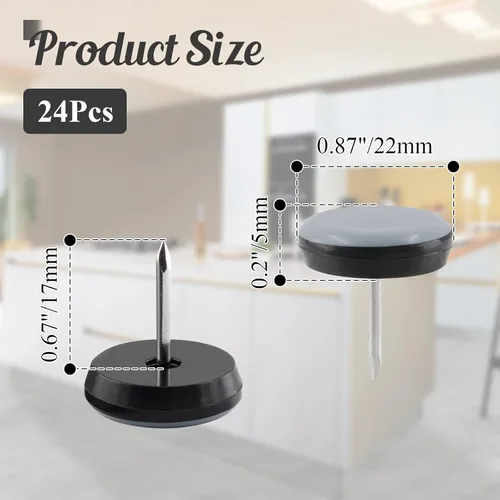 Miniatura 3 de 24 deslizadores de uñas de 7/8 pulgadas (0.866 in), deslizadores redondos de teflón para patas de silla, deslizadores de pies de muebles