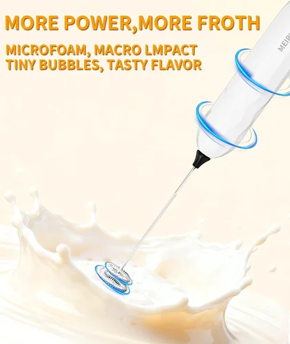 Miniatura 4 de MEIRUBY Paquete de 2 espumadores de leche manuales con soporte, regalos para el Día de San Valentín para él y para ella, potente espumador de café