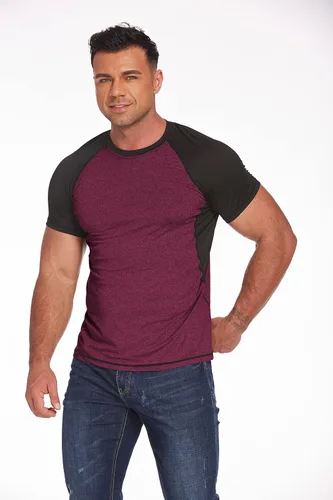 Miniatura 3 de COOrun Camisetas deportivas para hombre de manga raglán corta que absorbe la humedad suelta gimnasio entrenamiento Tops de secado rápido camisetas