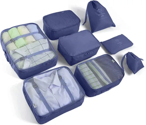 Miniatura 15 de Juego de 8 cubos de embalaje para maletas, organizadores de equipaje de viaje, accesorios de viaje, organizador de equipaje esencial