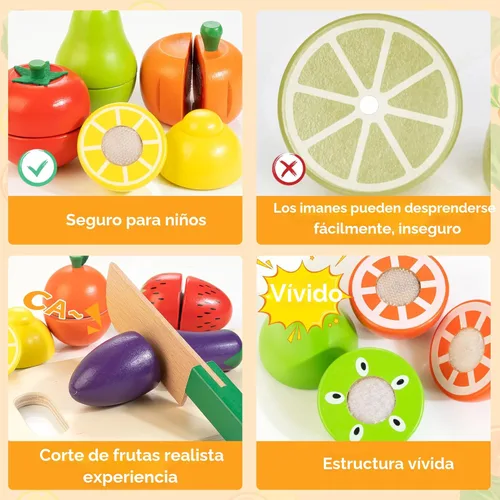Miniatura 4 de Comida de juguete de madera para niños pequeños, juego de corte de frutas y verduras para niños, accesorios de cocina de juguete para niños y niñas