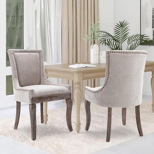 Miniatura 2 de Juego de 2 sillas de comedor, sillas tapizadas de cocina y comedor, sillas de tela gruesa con patas de madera maciza de tonos neutros, cabeza