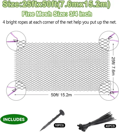 Miniatura 4 de OGORI Red para pájaros de 25 x 50 pies, malla de nailon resistente de 3/4 pulgadas para jardín, protege árboles frutales, plantas y verduras