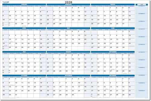 Miniatura 20 de Calendario de pared horizontal borrable en húmedo y seco, azul cielo 2026, 36 pulgadas de alto x 56 pulgadas de ancho con área de planificación