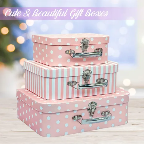 Miniatura 2 de Juego de 3 maletas de cartón decorativas, compatibles con organizador de almacenamiento Barbie, ropa de muñeca, juguetes, fotos, accesorios, Puntos