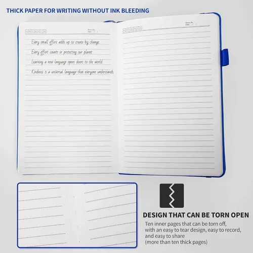 Miniatura 7 de KaiRuiYing Cuaderno de diario rayado con soporte para bolígrafo, 320 páginas, 7.6 x 10.3 pulgadas, papel grueso B5-100 GSM, para escribir, trabajo