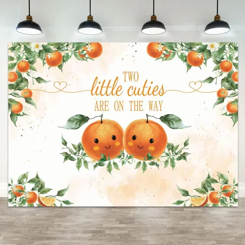 Hilioens Telón de fondo de dos pequeñas cuties de 7 x 5 pies, diseño de dos pequeñas cuties de color naranja, para decoración de fiestas, hojas