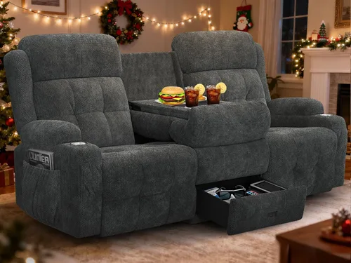 Miniatura 32 de Sofá reclinable biplaza, asiento de cine en casa de 4 plazas, sofá reclinable con USB, consola central, sillón reclinable de pared para caravana
