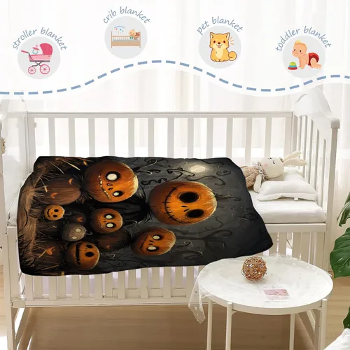 Miniatura 4 de YeeJu Manta de Halloween de calabaza espeluznante vintage para bebé y mascota, acogedora, suave y mullida, manta de forro polar de felpa para sofá