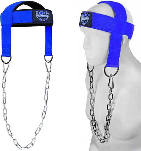 Miniatura 12 de FIGHTSENSE Arnés para el cuello con correa acolchada ajustable con cadena de acero, arnés de cabeza de levantamiento de pesas para ejercicio