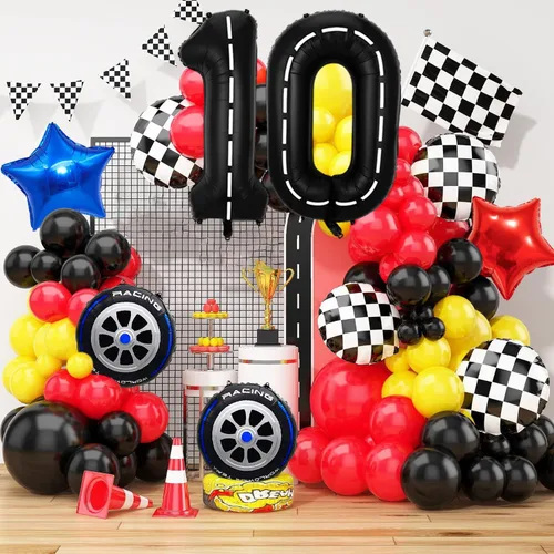 Miniatura 4 de Globos de auto de carreras, decoraciones de cumpleaños de autos, globos de aluminio grandes de 40 pulgadas, globos negros del número 0