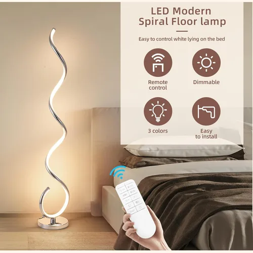 Miniatura 4 de EIDISUNY Lámpara de pie moderna para sala de estar, lámparas de pie LED en espiral de 3 colores con control remoto e interruptor de pie, lámpara