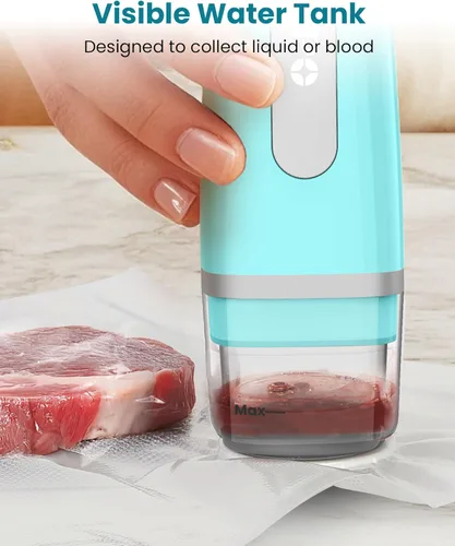 Miniatura 2 de Máquina selladora al vacío FEPPO para alimentos con tanque de agua visible, máquina selladora al vacío compacta portátil con 30 bolsas reutilizables