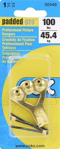 Miniatura 2 de OOK 533050 Colgadores Profesionales para Cuadros, Colgadores de Arte, Acolchados, Latón, Ganchos Reutilizables para Cuadros, 100 lb (1 Juego), Negro