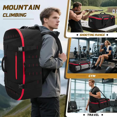 Miniatura 6 de Bolsa de lona táctica de 65 L con correas de mochila, bolsillo húmedo y divisores desmontables, mochila de lona para viajes, deportes y militares