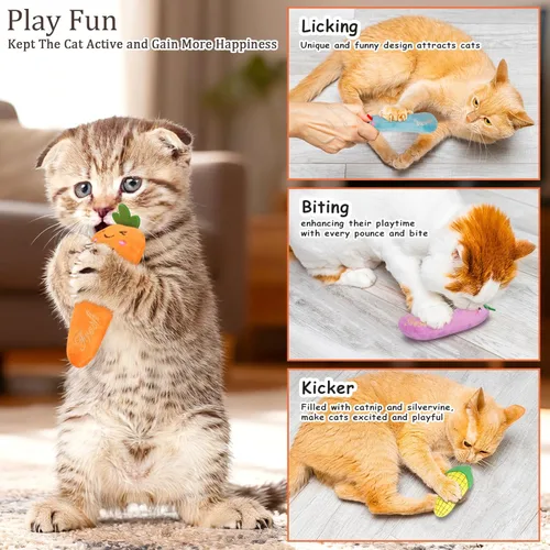 Miniatura 5 de ETEKYER Juguetes para gatos con hierba gatera, paquete de 5, juguetes de felpa para gatos de interior, gatitos, interactivos, masticables, juguetes