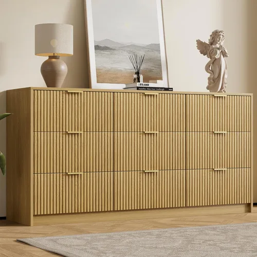 Miniatura 24 de Furniway Cómoda Beige para Dormitorio, Cómoda Moderna con 6 Cajones y Deslizadores Suaves, Cómoda Ancha con Manijas Doradas para Dormitorio, Sala