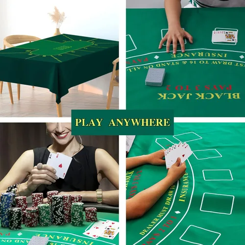 Miniatura 5 de Juego de blackjack de mesa de póquer: juega juegos de casino con el juego de póquer Texas Holdem en mantel verde o juego de gato negro sobre tapete