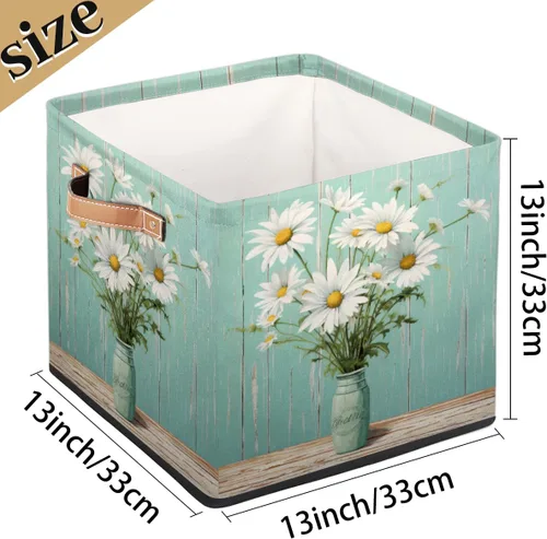 Miniatura 4 de cfpolar Jarrón plegable retro de margaritas de 13 x 13 x 13 pulgadas, cesta de almacenamiento de tela plegable, cubos organizadores de juguetes