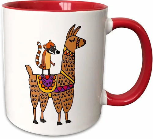 Miniatura 12 de 3dRose Cute Funny Coati Mundi Riding Llama cartoon 11oz Two-Tone Black Mug