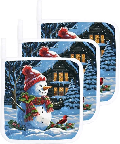 Miniatura 7 de Soportes para ollas de Navidad para cocina, muñeco de nieve de invierno, árbol de Navidad, copo de nieve, bayas, soporte con bucle, aislamiento