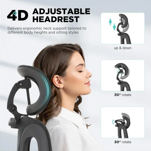 Miniatura 6 de Silla de oficina ergonómica con soporte lumbar dinámico de 3 zonas, silla de oficina de malla grande y alta con reposapiés, profundidad de asiento