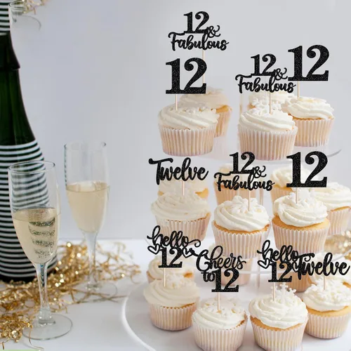 Miniatura 6 de 30 piezas de adornos para cupcakes de 12 cumpleaños feliz, brillantes doce, hola 12, felicitaciones a 12 años, adornos para cupcakes, 12