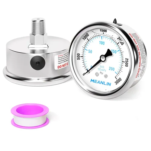 Miniatura 10 de MEANLIN MEASURE Medidor de presión de acero inoxidable relleno de líquido de 0 ~ 100 psi con junta de acero inoxidable 316, esfera de cara NPT