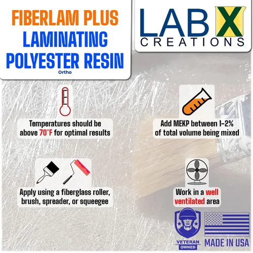 Miniatura 3 de FIBERLAM Plus 1-10G Resina de poliéster 1-10 galones +endurecedor MEKP; revestimiento de baja viscosidad para laminado de estera/biaxial/tela