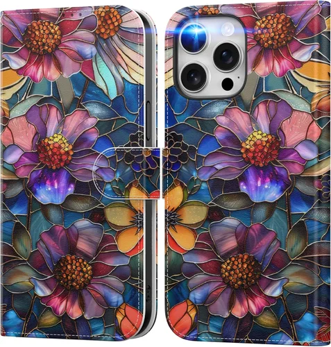 Miniatura 14 de DEENAKIN Funda tipo cartera para iPhone 15 con tarjetero + clip para efectivo, bloqueo RFID, protección contra caídas de grado militar y obras