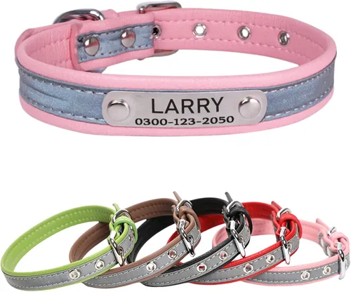 Miniatura 13 de Collar reflectante personalizado para perros y gatos con placa de nombre grabada, lindo collar rojo para cachorros, gatitos, perros y gatos