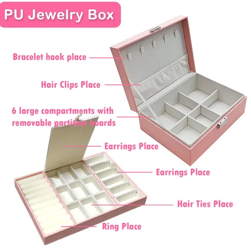 Miniatura 3 de Joyero con accesorios para el cabello para niñas, pinzas para el cabello, pasadores, lazos para el cabello, lazos, anillos de juguete, pulseras