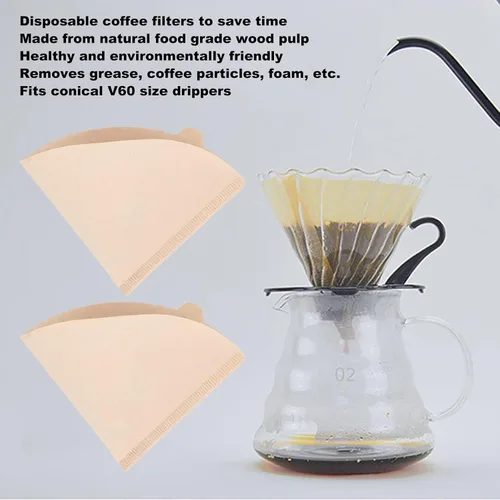Miniatura 6 de 100 piezas de papel de filtro de café, polvo de café, papeles de pulpa de madera, colador para taza de filtro, olla de mano, goteo, para colgar