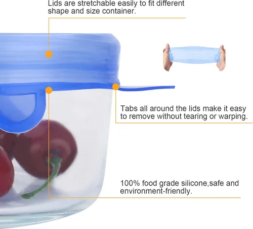 Miniatura 6 de YXYL 14 tapas reutilizables de silicona elásticas y selladas para almacenamiento de alimentos, cubiertas redondas flexibles de silicona