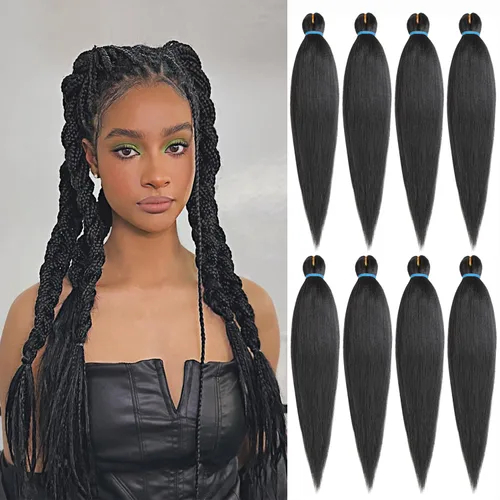 Miniatura 23 de Leeven 26 pulgadas, 2 paquetes de cabello trenzado color lila claro preestirado, cabello trenzado lavanda preestirado, extensiones de cabello